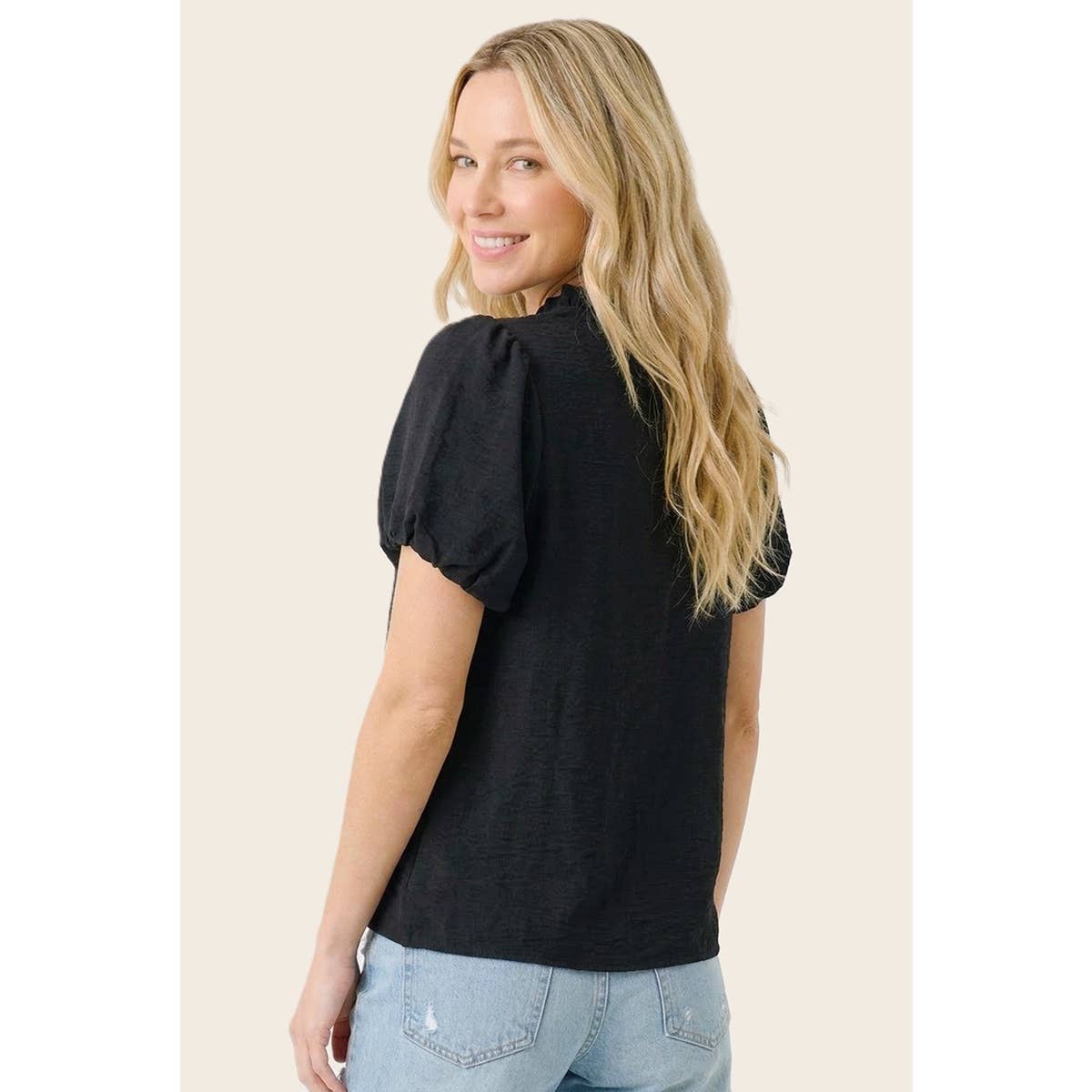 Bubble Sleeve Solid Top