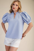 Ruffle V-Neck Puff Sleeve Top