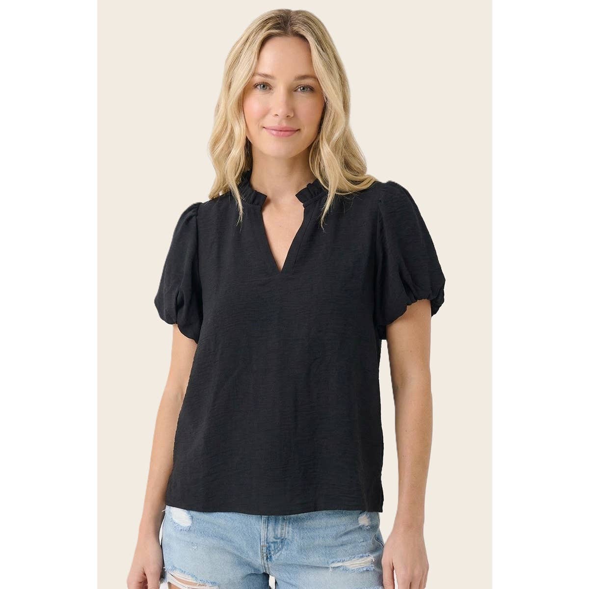 Bubble Sleeve Solid Top