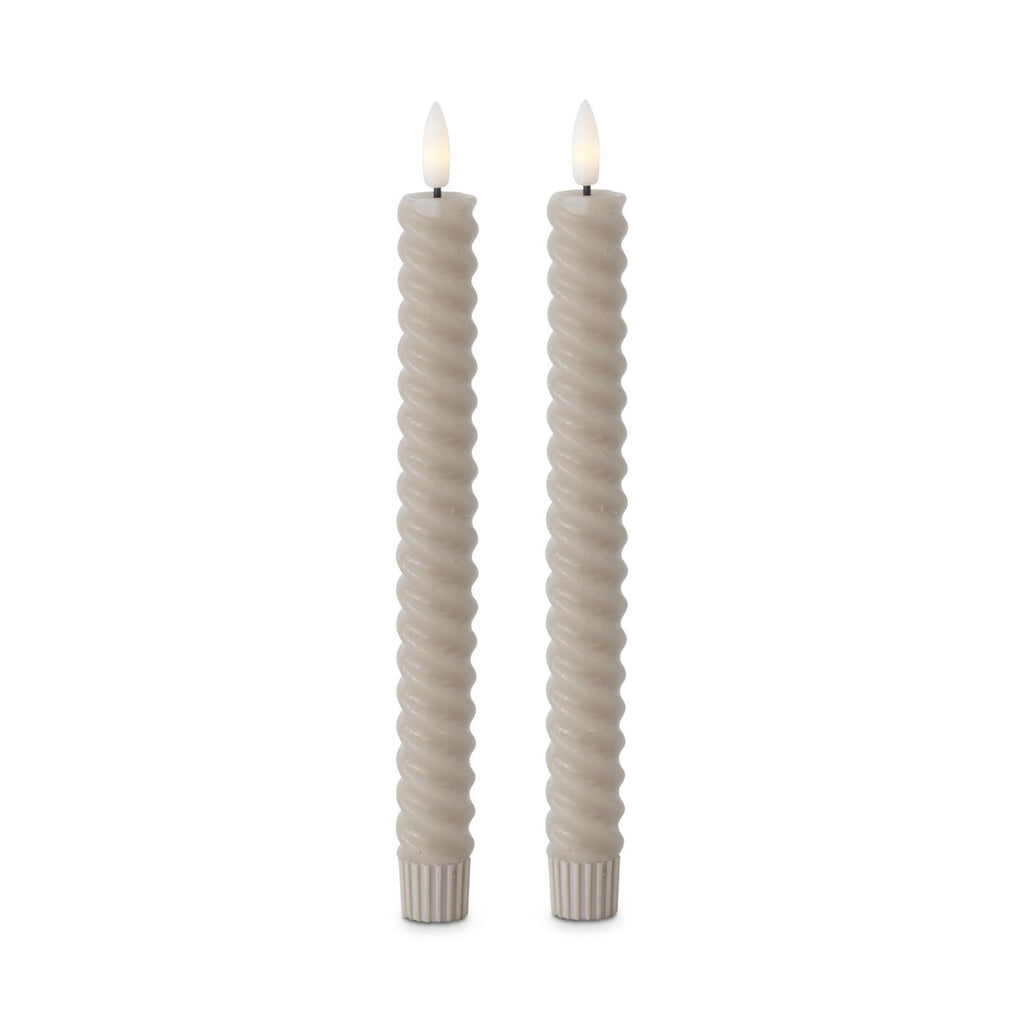 Set of 2 LED Taper Candles- Taupe