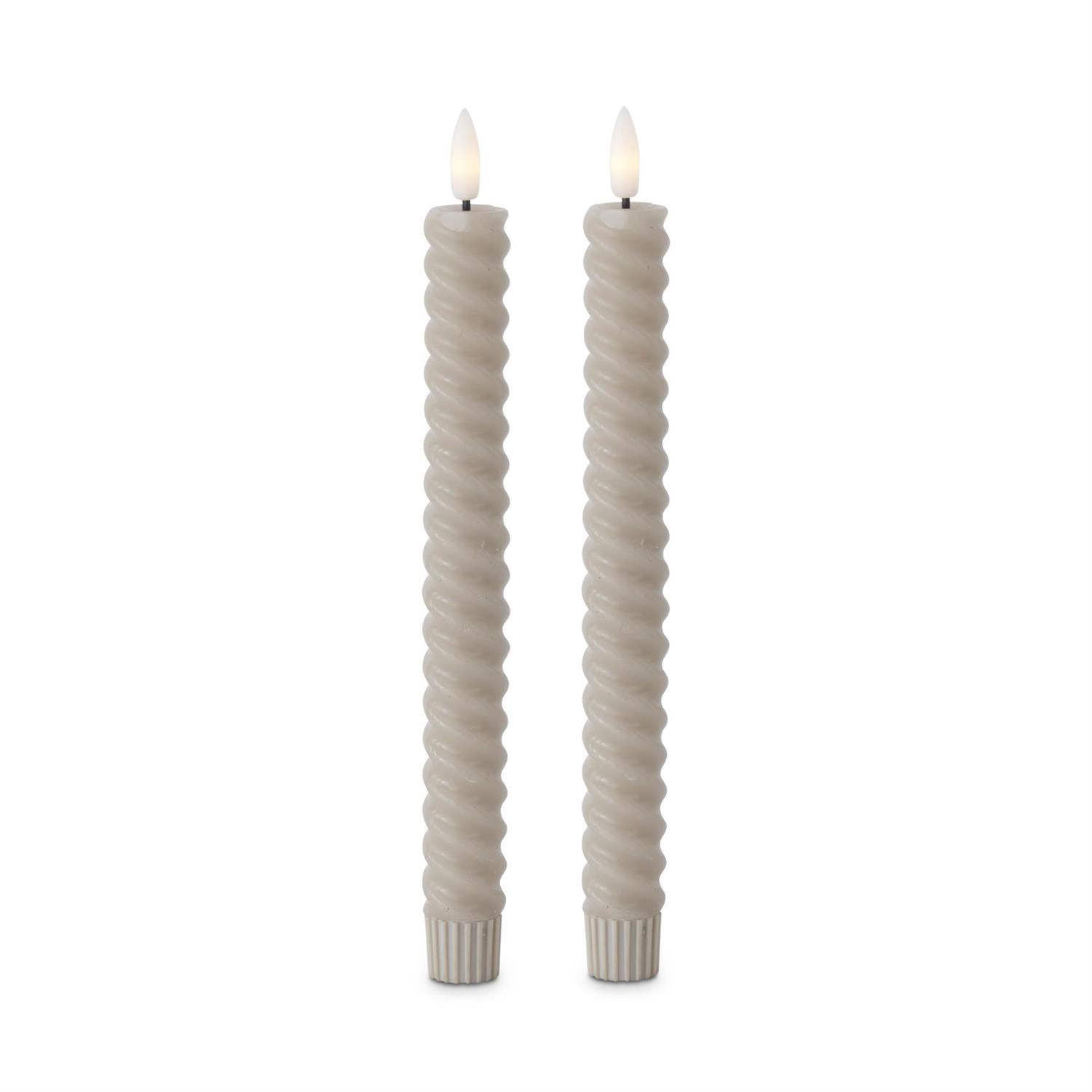 Set of 2 LED Taper Candles- Taupe