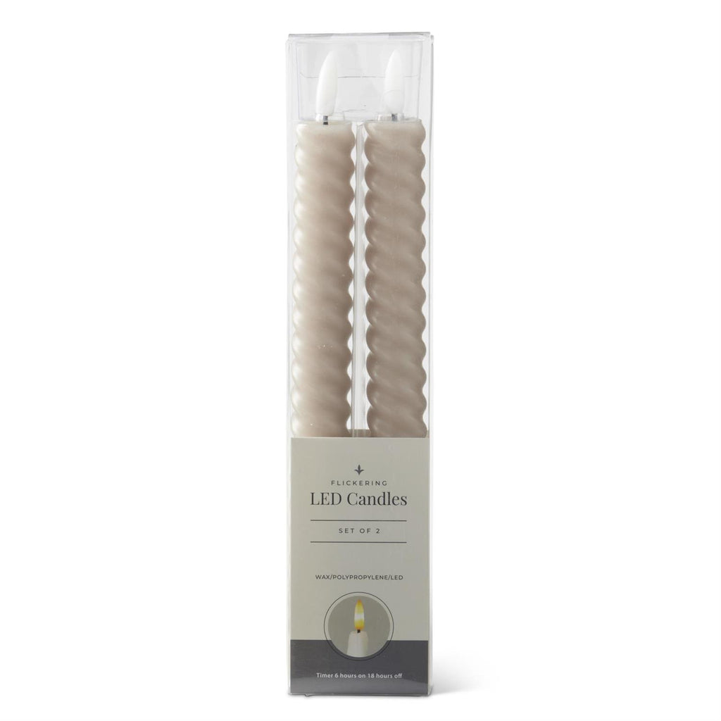 Set of 2 LED Taper Candles- Taupe