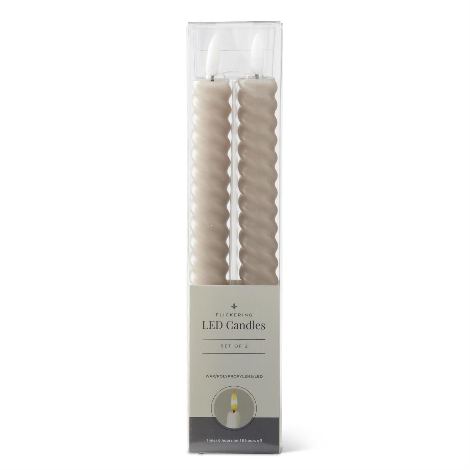 Set of 2 LED Taper Candles- Taupe