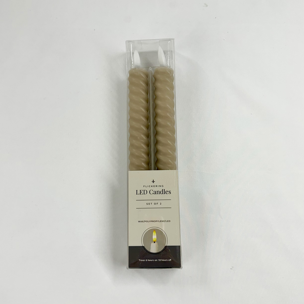 Set of 2 LED Taper Candles- Taupe