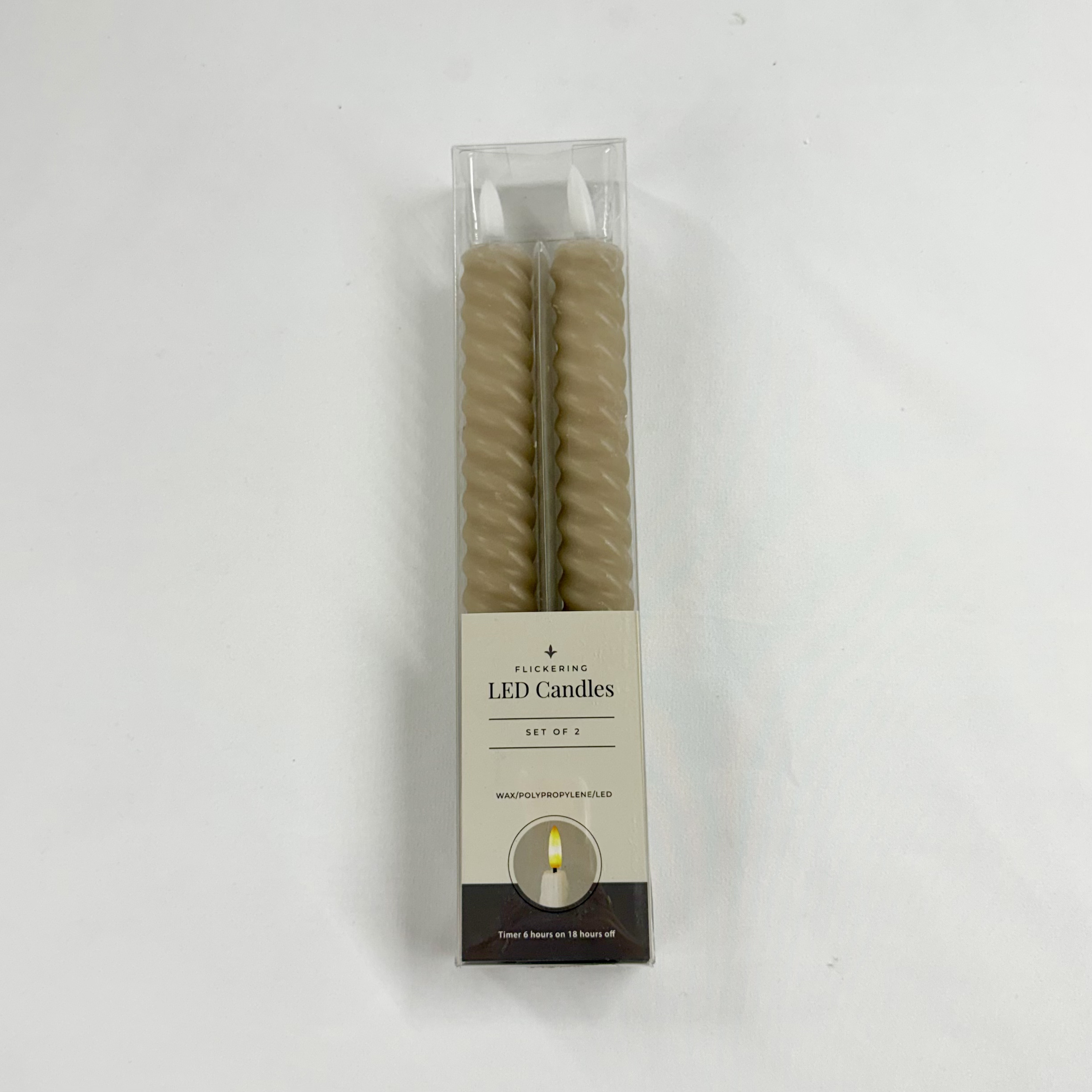 Set of 2 LED Taper Candles- Taupe