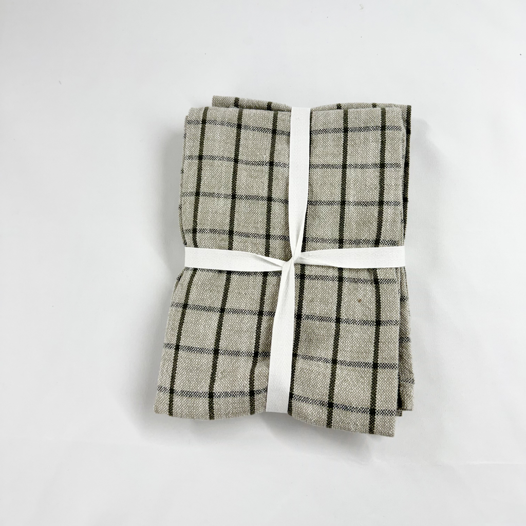 Cotton Check Kitchen Towels- Set of 2 Green