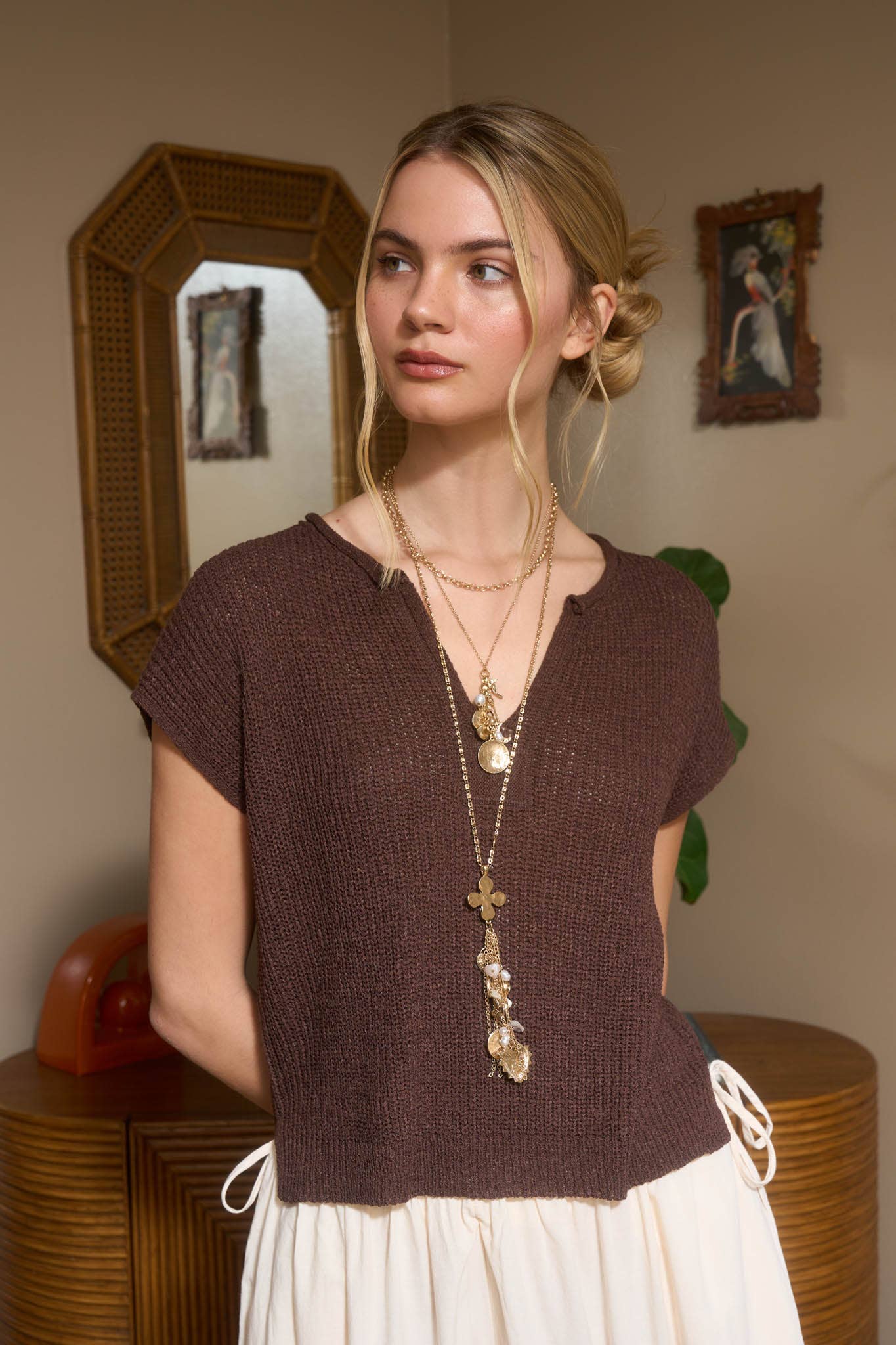 Split Neck Lightweight Sweater