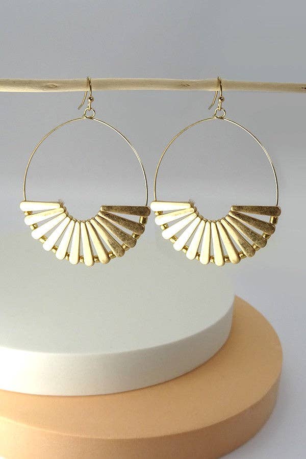 WORN GOLD FAN HOOP EARRING