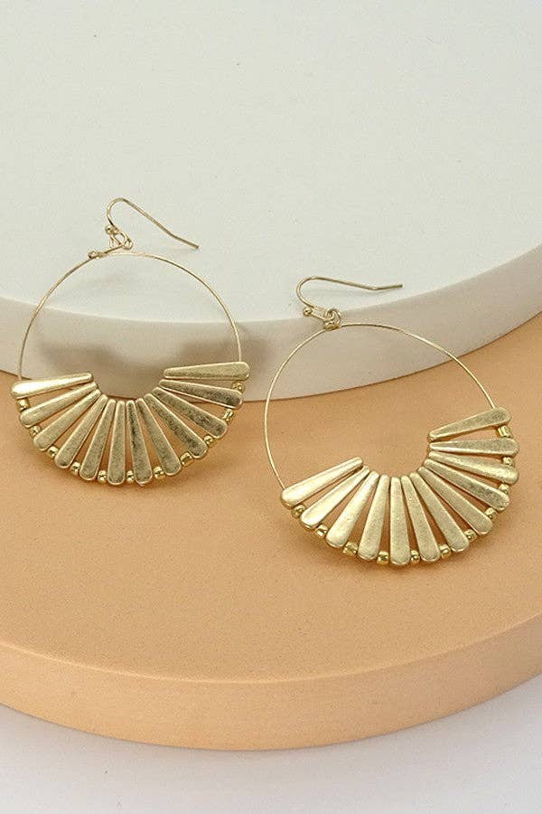 WORN GOLD FAN HOOP EARRING