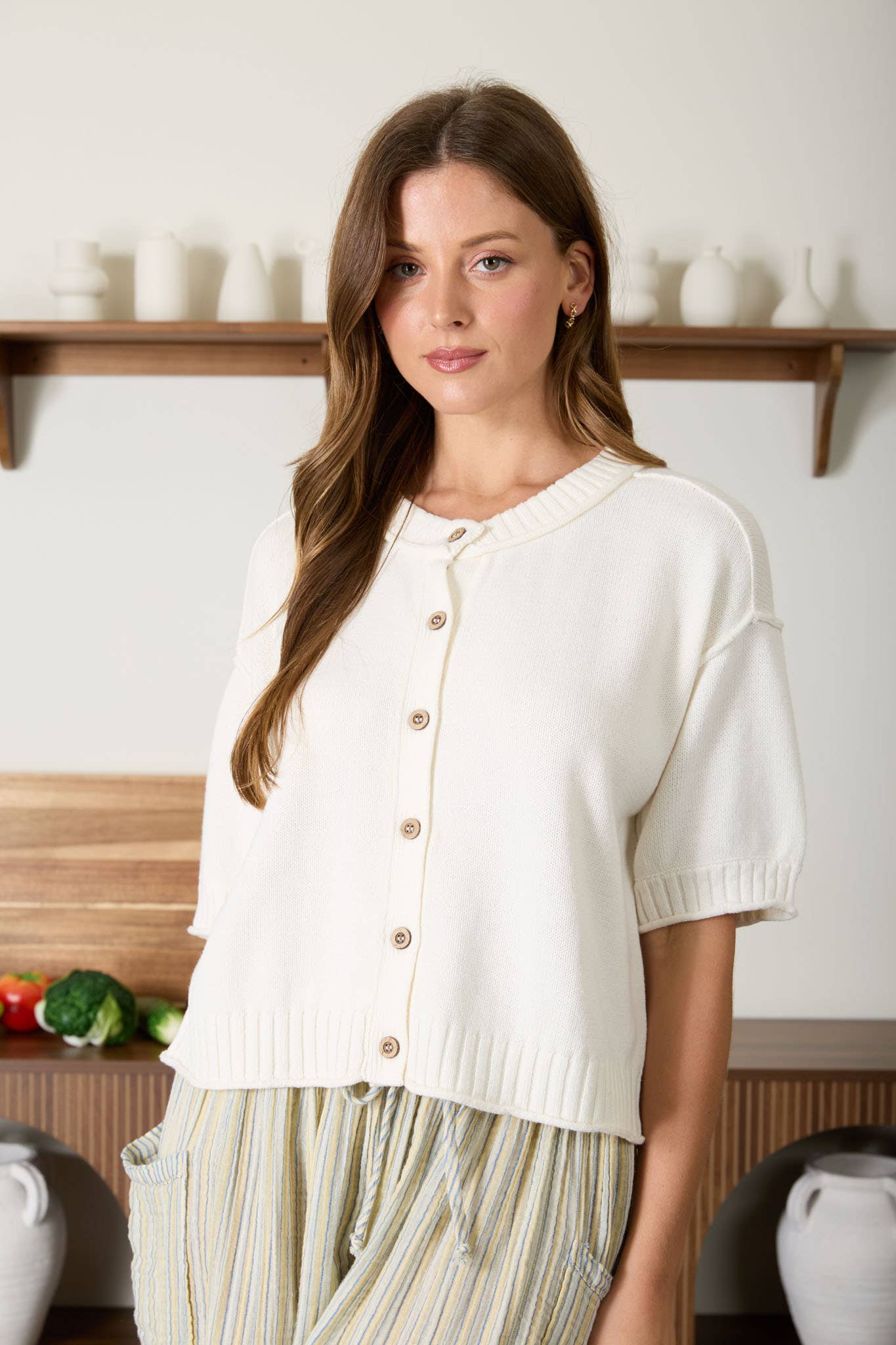 Short Sleeve Knit Cardigan