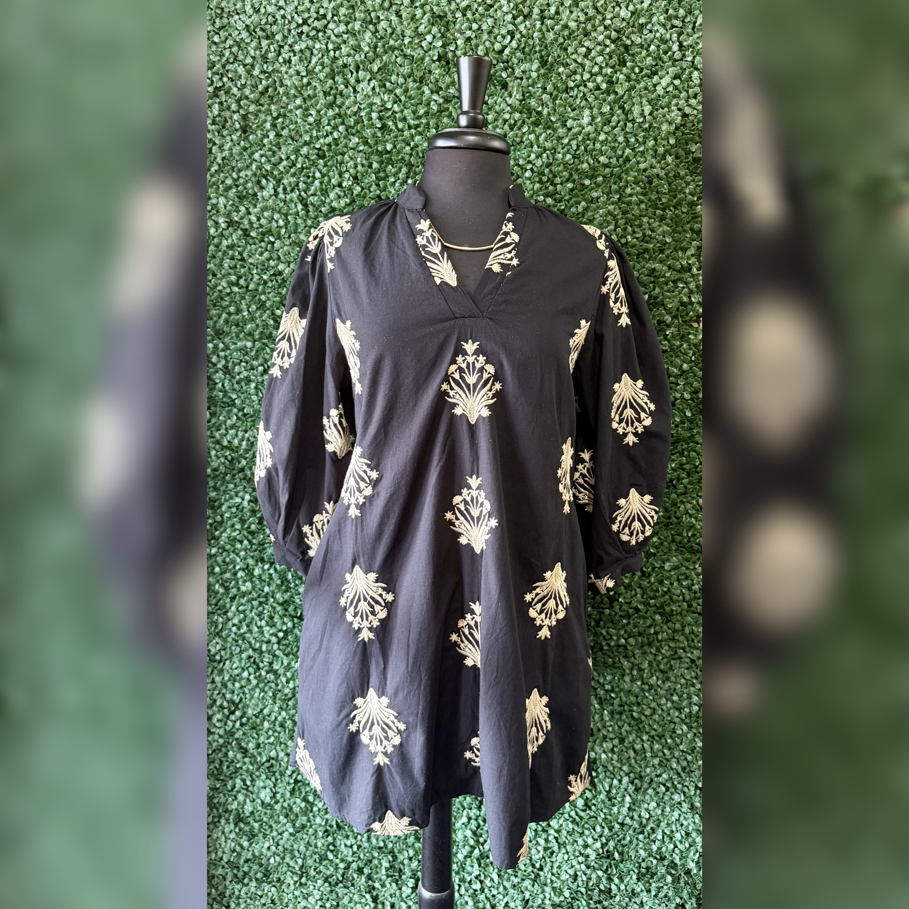 Embroidered Puff Sleeve Dress