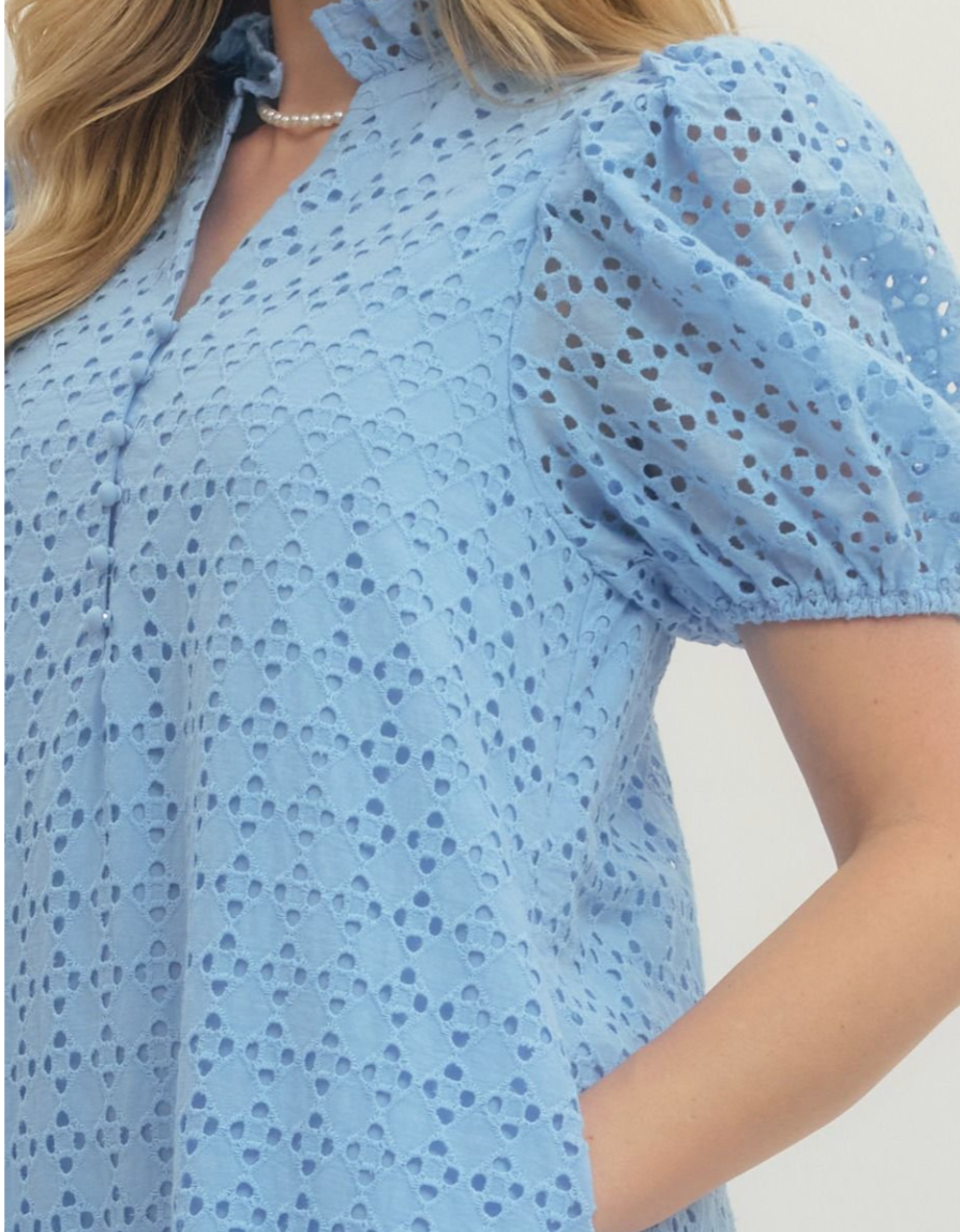 Eyelet Puff Sleeve Midi Dress