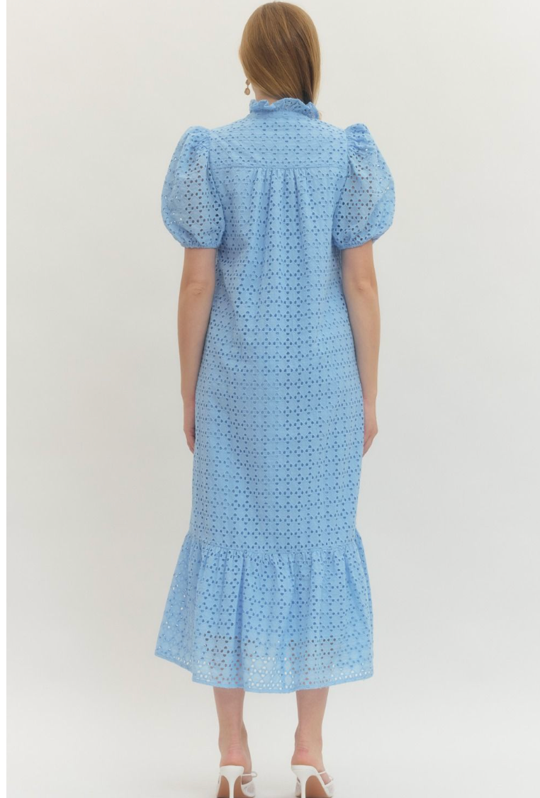 Eyelet Puff Sleeve Midi Dress