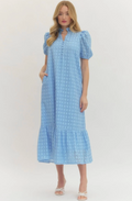 Eyelet Puff Sleeve Midi Dress