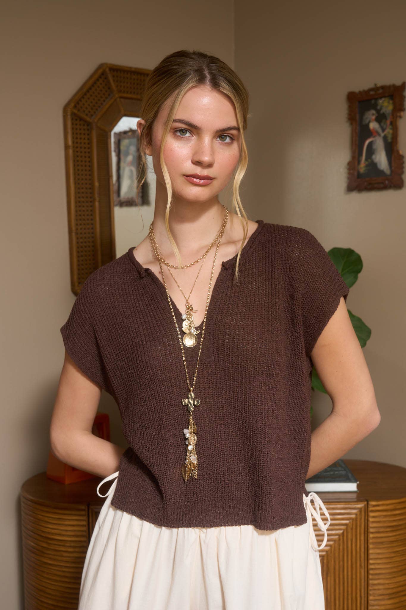 Split Neck Lightweight Sweater