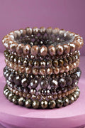 Glass Bead 9 Set Bracelet- Smokey Quartz
