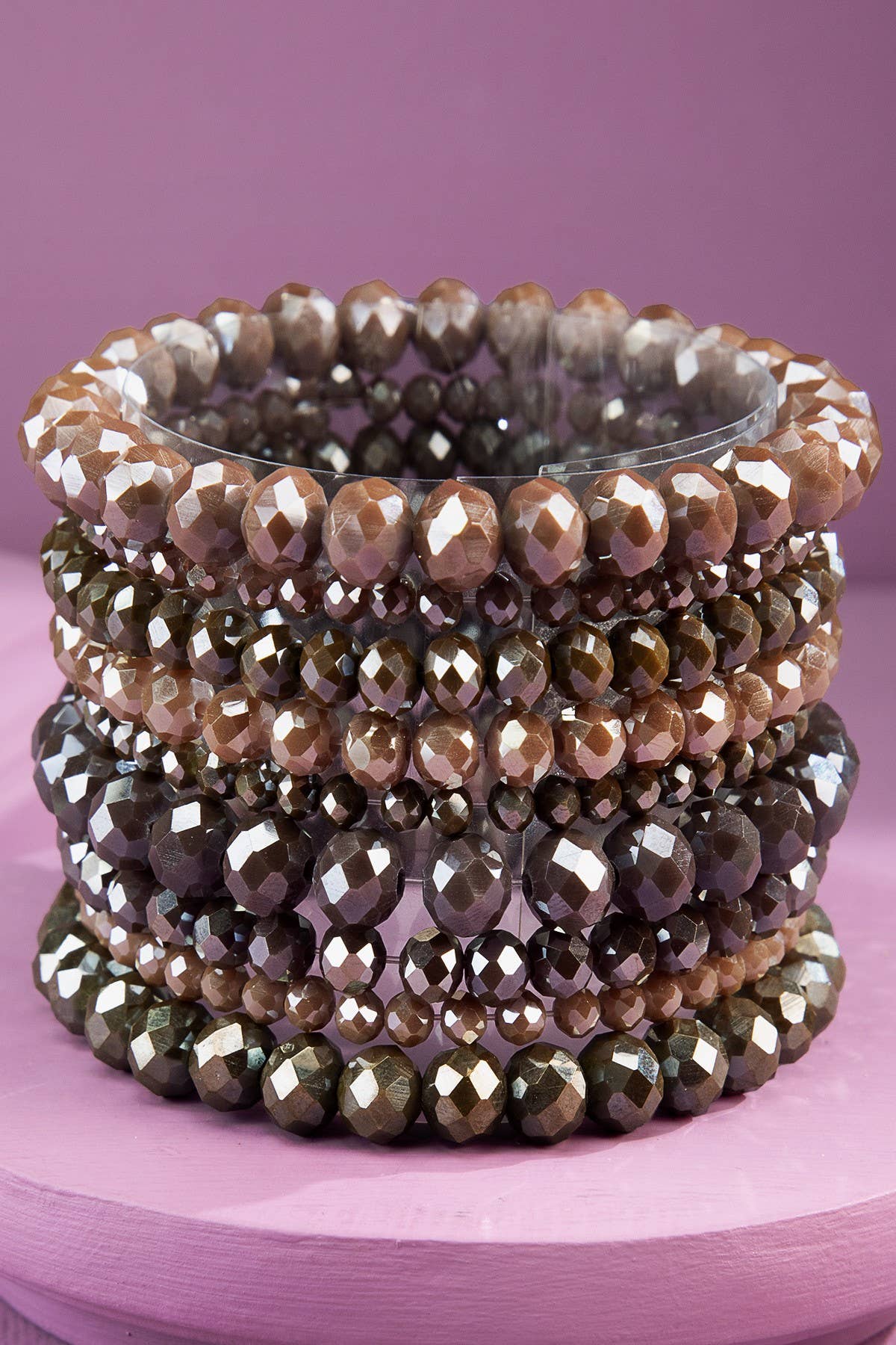 Glass Bead 9 Set Bracelet- Smokey Quartz